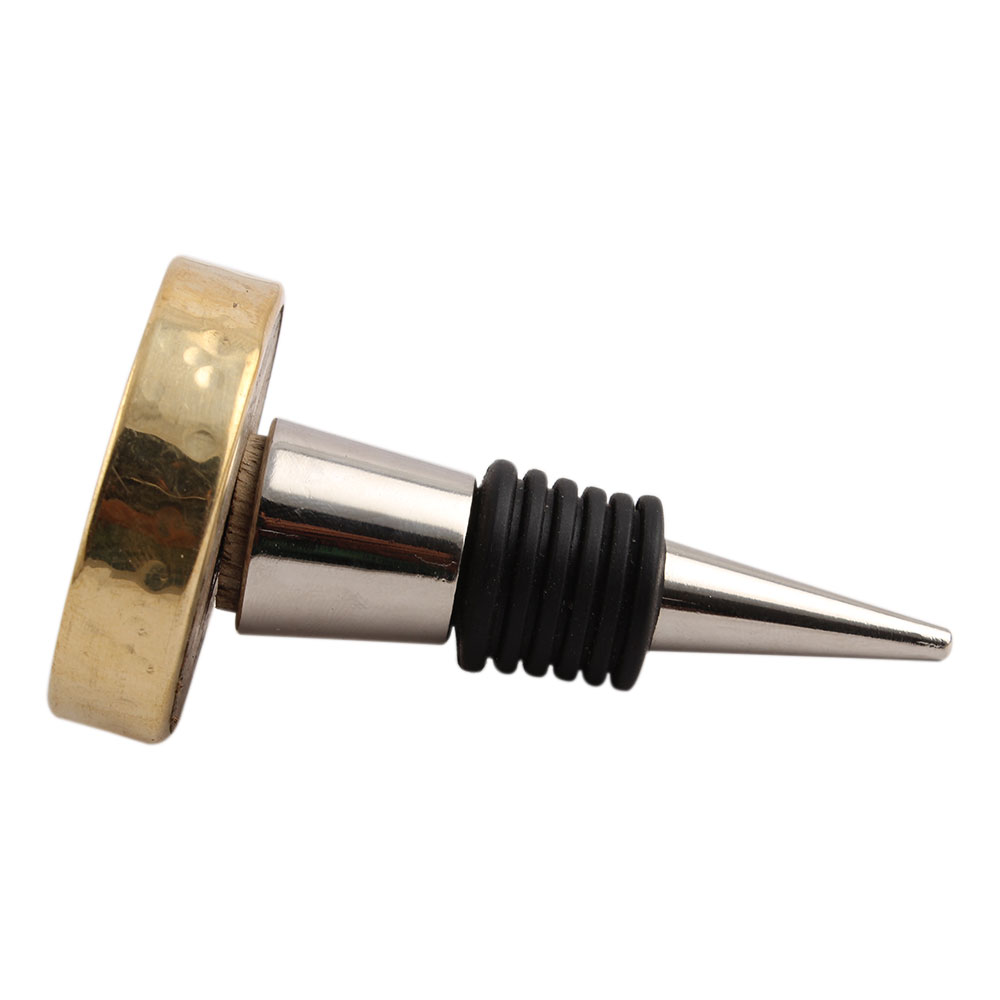 Silver Round Metal And Wooden Wine Stopper